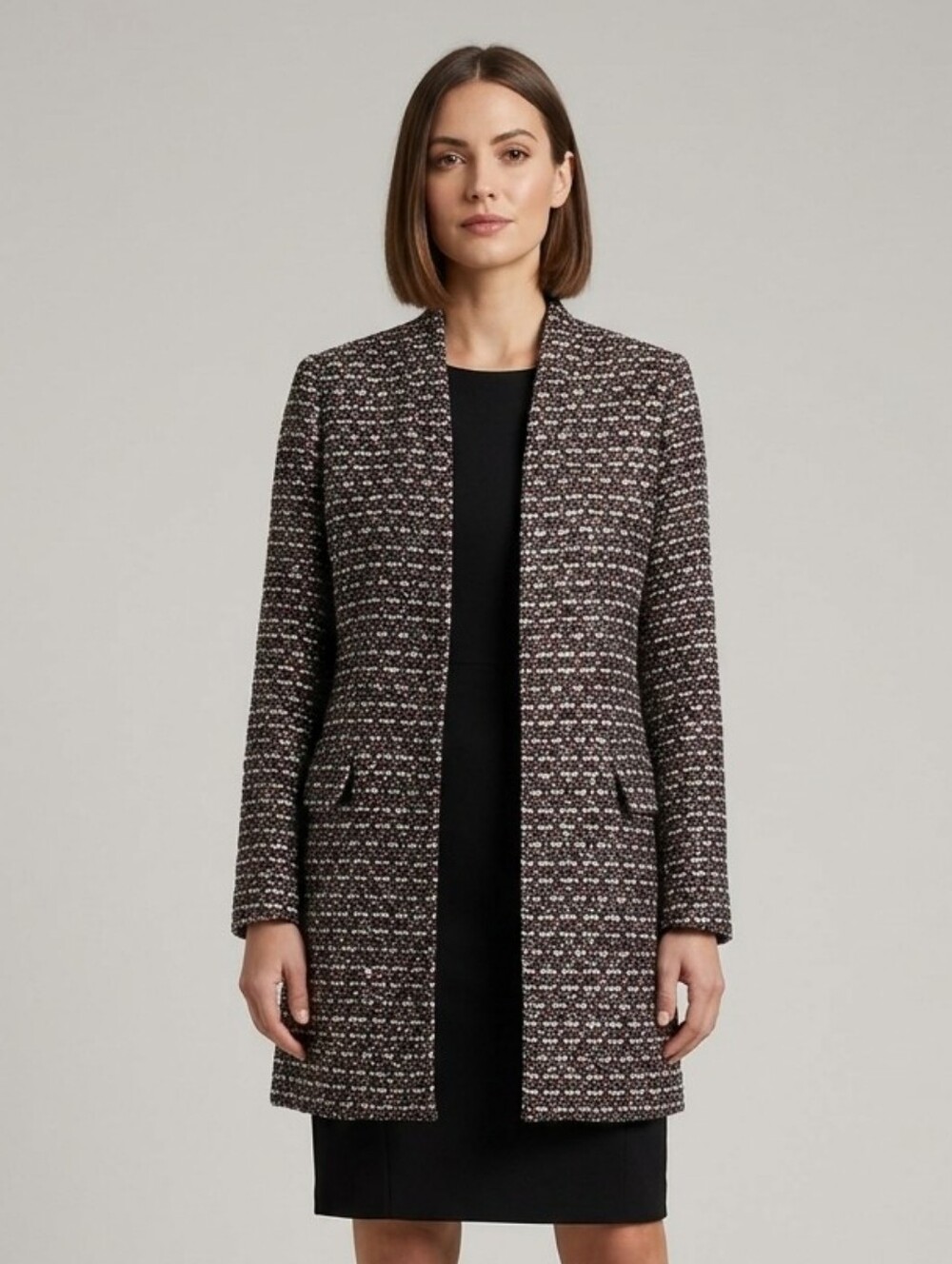 Calvin Klein Black Multi Tweed Longline Blazer Jacket
